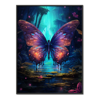 beautiful dark forest and the colorful butterfly