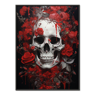 skull with red flowers