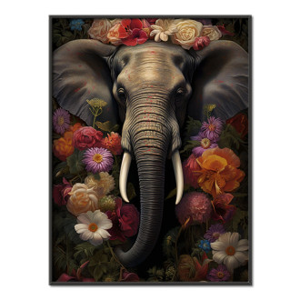 elephant surrounded by flowers and leaves