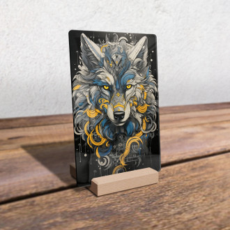 Acrylic glass black and yellow painting of a wolfs head