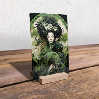 Acrylic glass green and black geisha with a fan-gigapixel-standard-scale-6