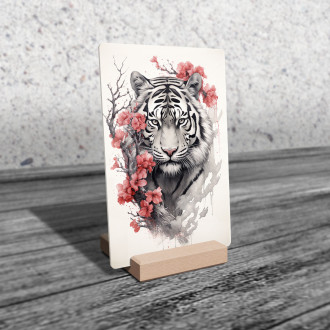 Acrylic glass tiger with red flowers
