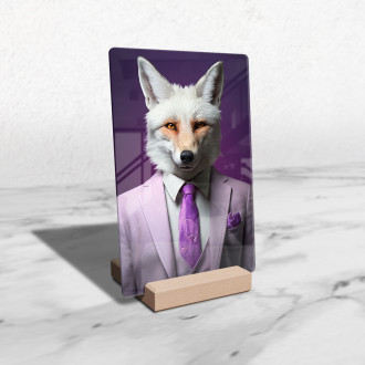 Acrylic glass white fox in purple suit