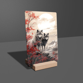 Acrylic glass wolfs with a japanese sun