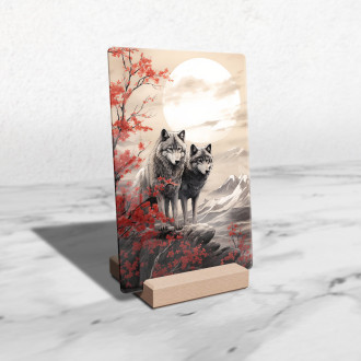 Acrylic glass wolfs with a japanese sun