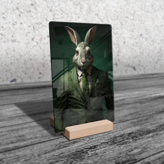 Acrylic glass rabbit in green suit