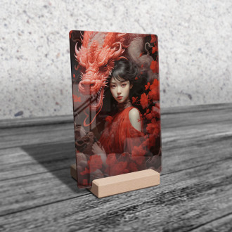 Acrylic glass girl with flowers and dragon