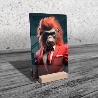 Acrylic glass monkey in red suit