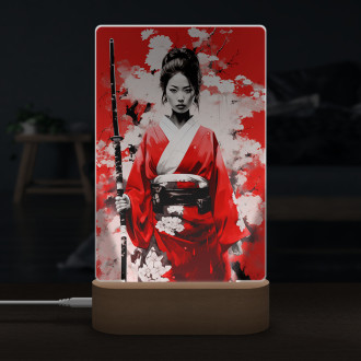 Lamp girl wearing kimono on a red background
