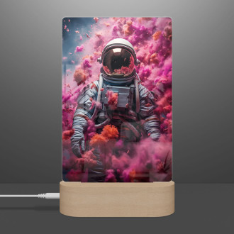 Lamp astronaut with pink smoke rising upwards
