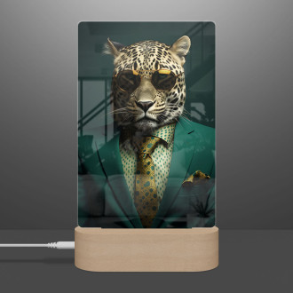 Lamp leopard in green suit and tie