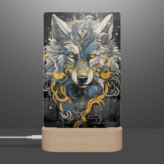 Lamp black and yellow painting of a wolfs head