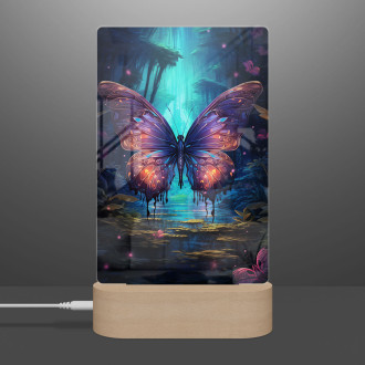Lamp beautiful dark forest and the colorful butterfly