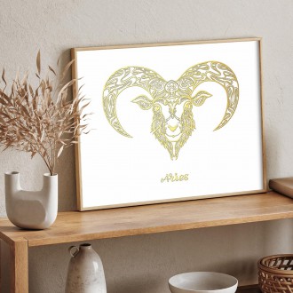 Sign of the Zodiac Aries white 3D Real Gold Poster