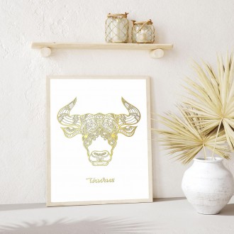 Sign of the Zodiac Taurus white 3D Real Gold Poster
