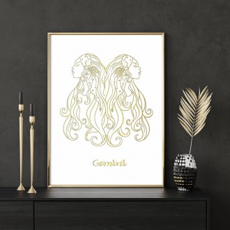 Sign of the Zodiac Gemini white 3D Real Gold Poster