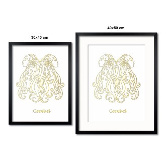 Sign of the Zodiac Gemini white 3D Real Gold Poster