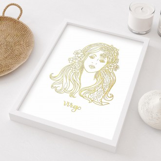 Sign of the Zodiac Virgo white 3D Real Gold Poster