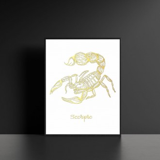 Sign of the Zodiac Scorpio white 3D Real Gold Poster