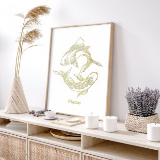 Sign of the Zodiac Pisces white 3D Real Gold Poster