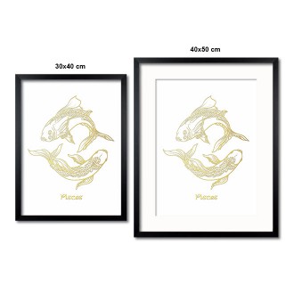 Sign of the Zodiac Pisces white 3D Real Gold Poster