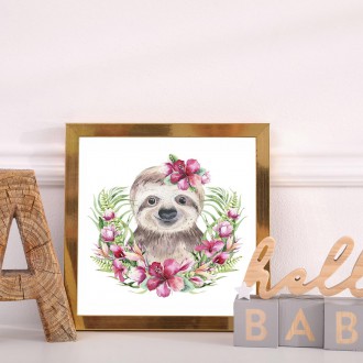 Sloth in flowers kids Poster