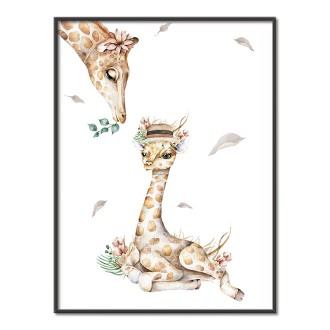 Little giraffe with mom kids Poster