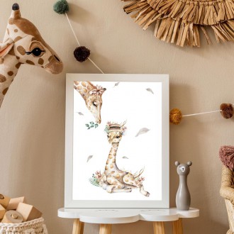 Little giraffe with mom kids Poster
