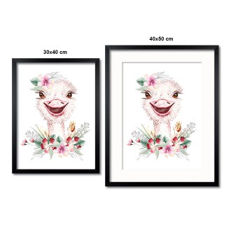 Amused ostrich in flowers kids Poster