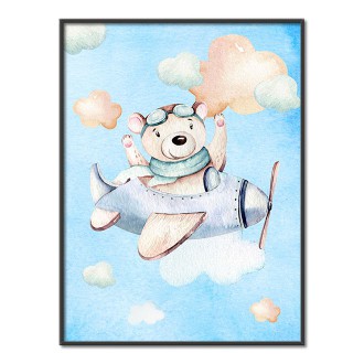 Teddy bear and airplane kids Poster