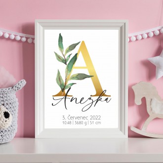 Personalized Poster Baby Birth - Alphabet "A"