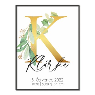 Personalized Poster Baby Birth - Alphabet "K"