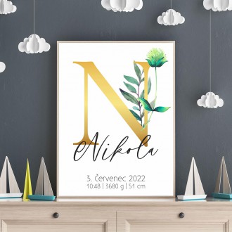 Personalized Poster Baby Birth - Alphabet "N"