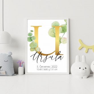 Personalized Poster Baby Birth - Alphabet "U"