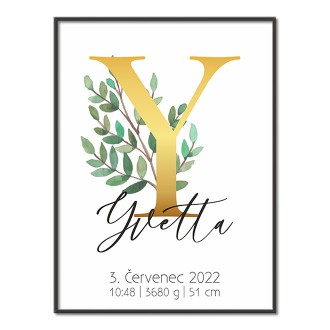 Personalized Poster Baby Birth - Alphabet "Y"