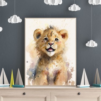 Watercolor lion cub
