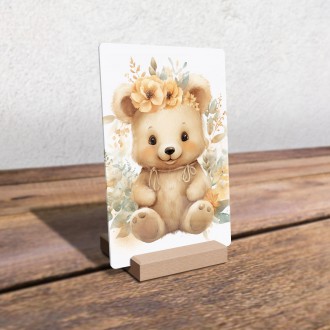 Acrylic glass Bear cub in flowers