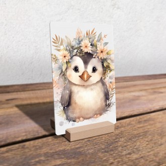 Acrylic glass Baby penguin in flowers