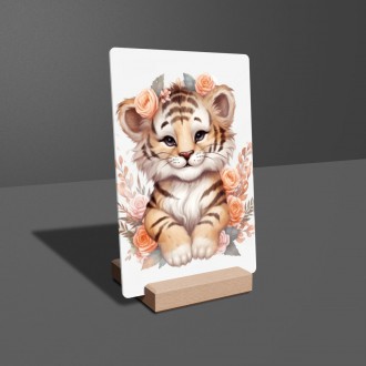 Acrylic glass Tiger cub in flowers
