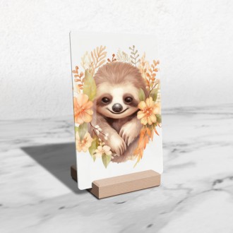 Acrylic glass Baby sloth in flowers