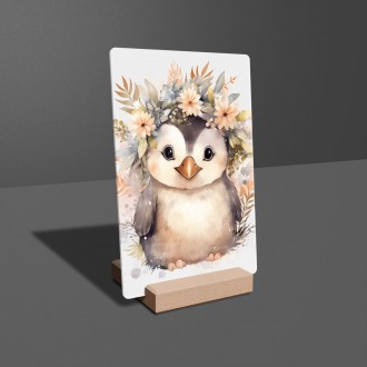 Acrylic glass Baby penguin in flowers