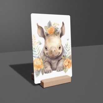 Acrylic glass Baby rhinoceros in flowers