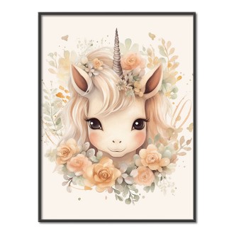 Baby unicorn in flowers