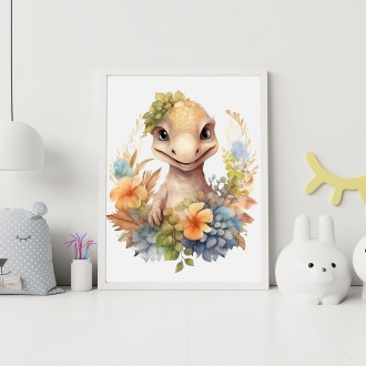 Baby dinosaur in flowers