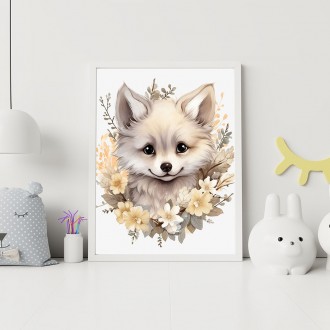 Baby white fox in flowers