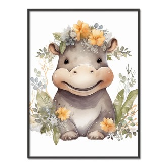 Baby hippopotamus in flowers