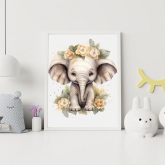 Baby elephant in flowers
