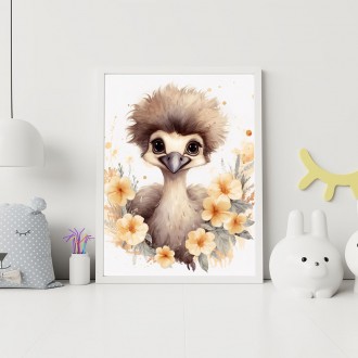 Baby ostrich in flowers