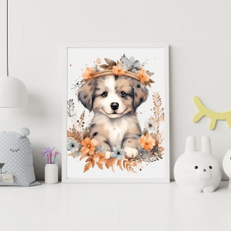 Young dog in flowers