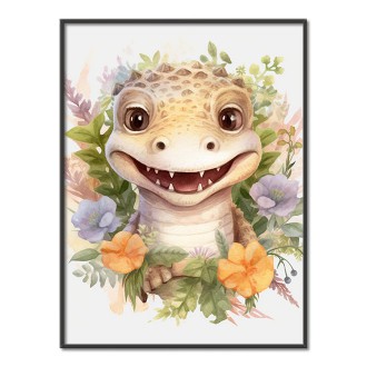 Baby crocodile in flowers